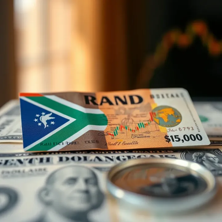 Impact of Political and Global Market Dynamics on Rand-Dollar Exchange Visual representation of political and global market factors impacting the currency exchange between South African rand and US dollar