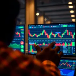 User navigating a trading platform dashboard with charts and financial data on screen