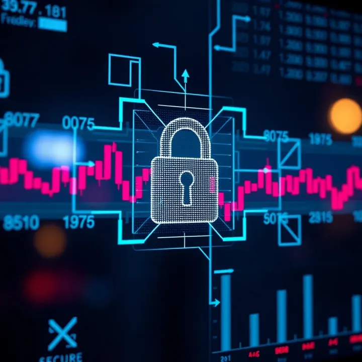 Secure login screen illustrating security features of Quotex platform with padlock symbol and encrypted data