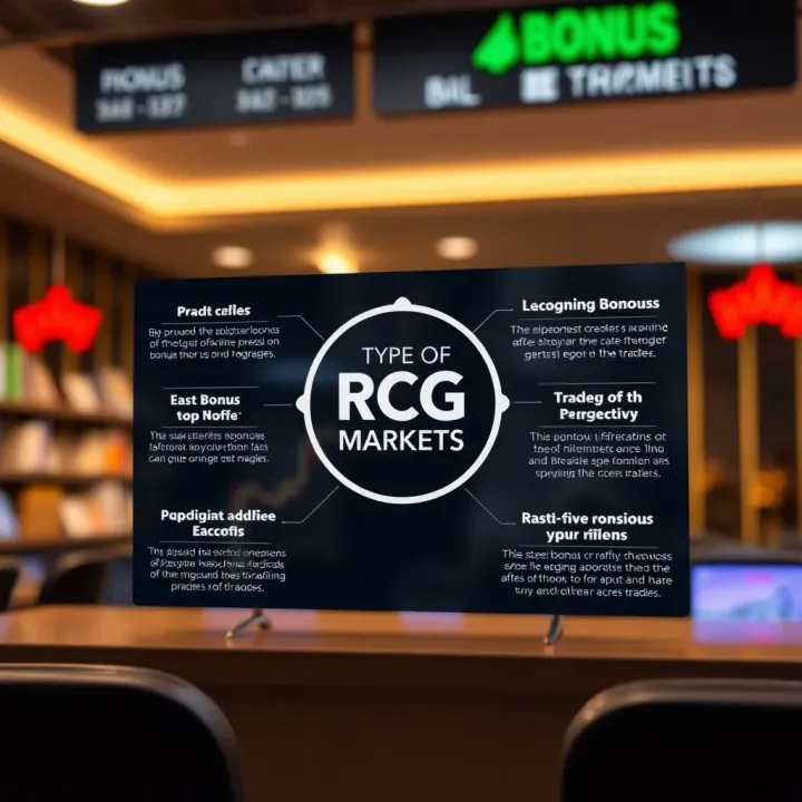 Diagram illustrating various types of bonus offers available at RCG Markets for traders
