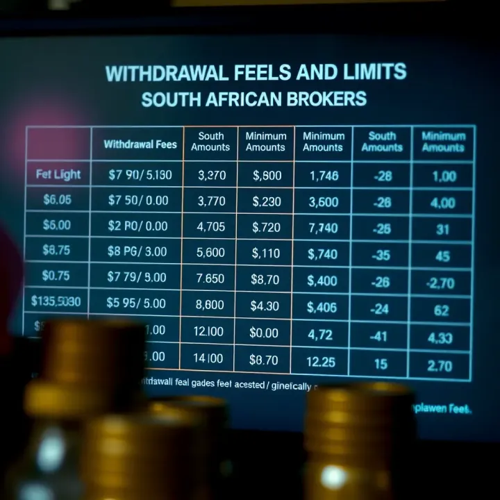 Comparison chart illustrating withdrawal fees and minimum amounts among South African brokers
