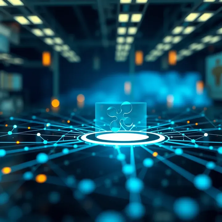 Illustration of Ripple blockchain technology with secure digital ledger and connectivity nodes