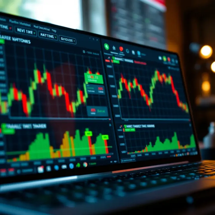 Trading platform interface displaying market charts and trading options available on RoboForex