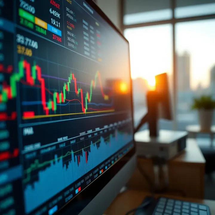 Digital interface displaying automated trading graphs and financial data on a screen
