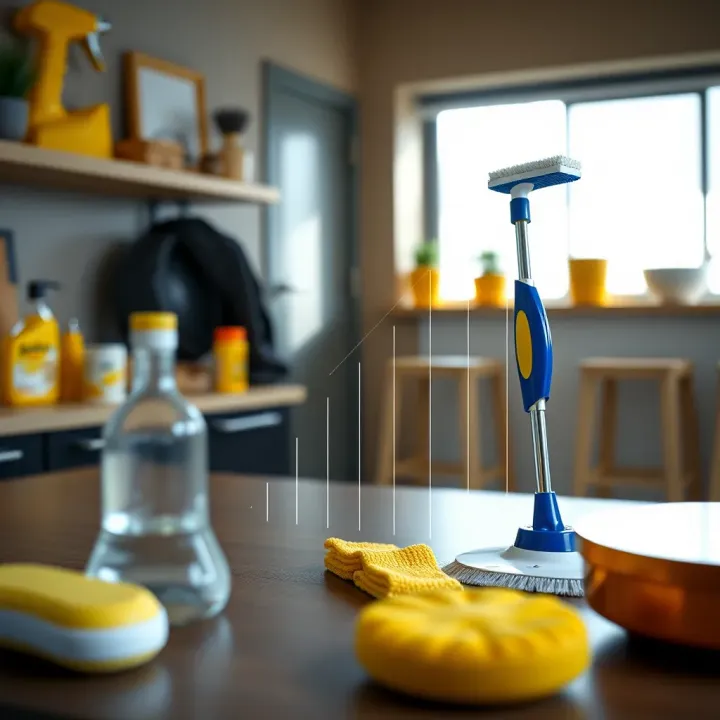 Illustration showing the growth chart and innovative cleaning tools of a household brand