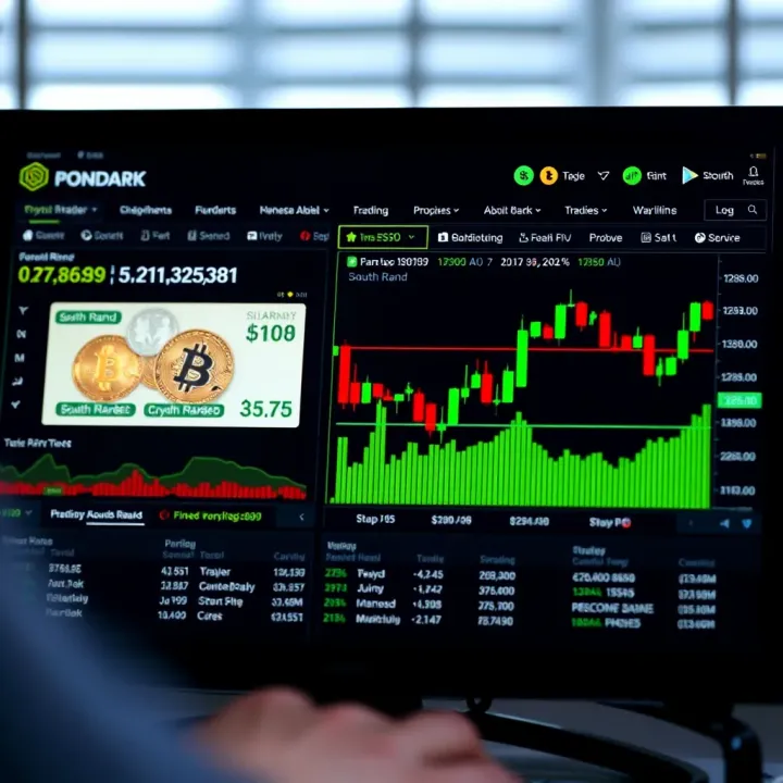 Secure online trading platform interface displaying South African Rand and cryptocurrency market charts