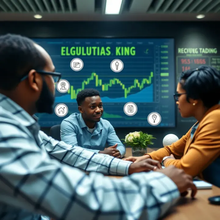 Illustration of South African investors analyzing copytrading platforms with regulatory compliance icons
