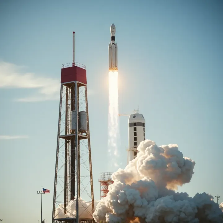 SpaceX Falcon rocket launching into clear sky with visible exhaust plume