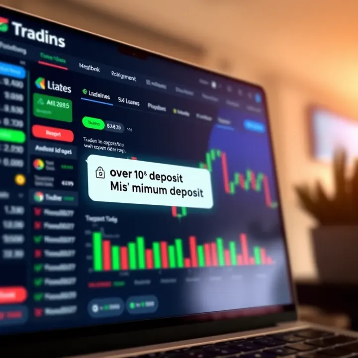 Trading Platform Dashboard Highlighting Minimum Deposit Requirement Illustration of a digital trading platform dashboard with highlighted minimum deposit information