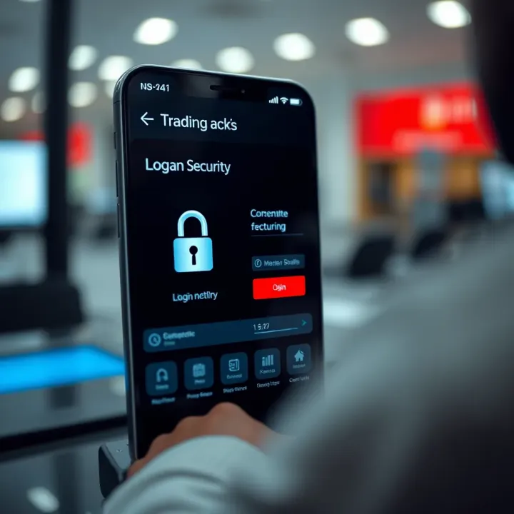 Secure login screen of a trading application showing advanced security features like biometric authentication