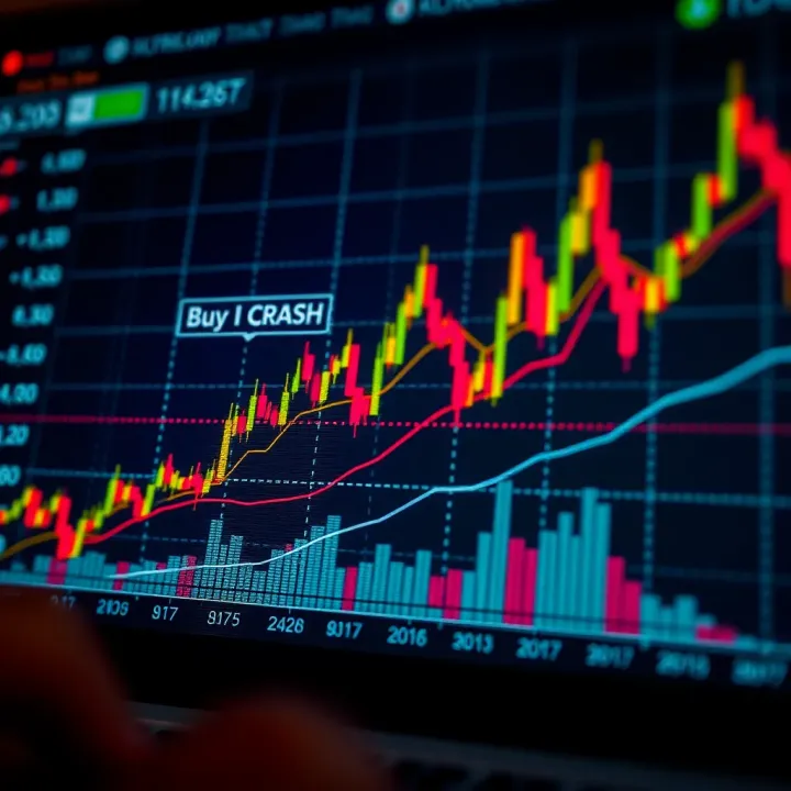 Graph showing quick market movements with indicators highlighting buy and sell points
