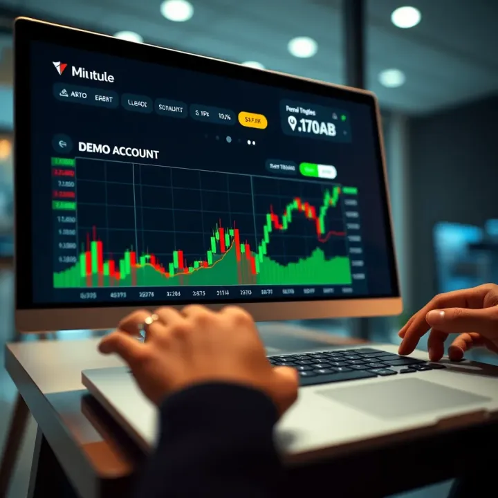 Illustration of a digital trading platform interface highlighting demo account features