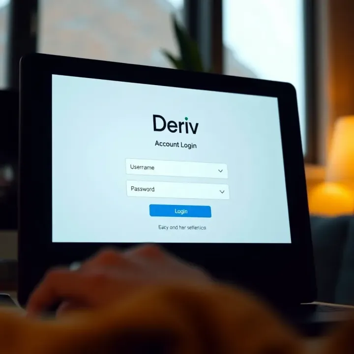 Screenshot showing Deriv account login screen with username and password fields
