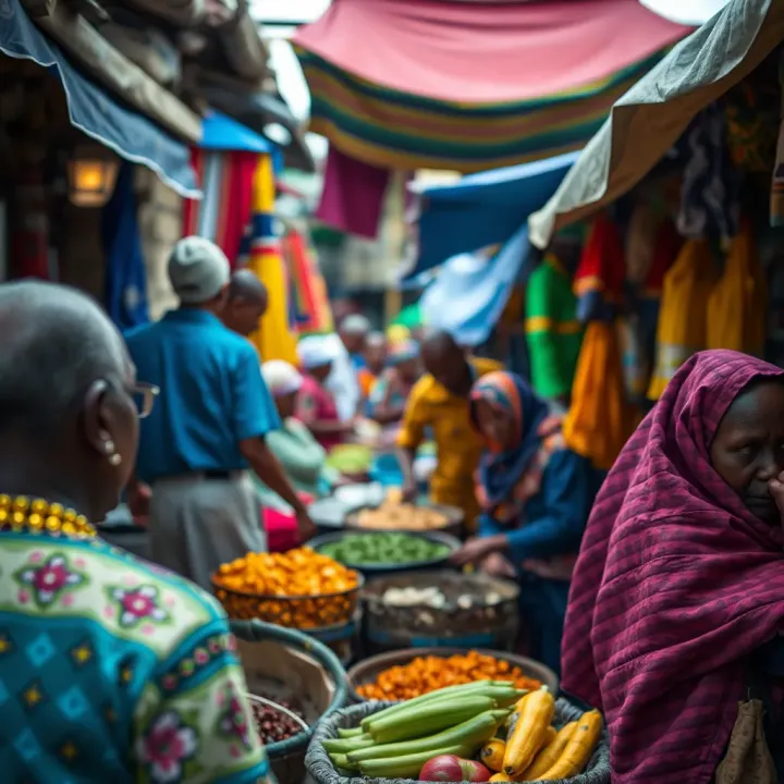 Colorful market scene in Kenya illustrating the local use of the term dervi