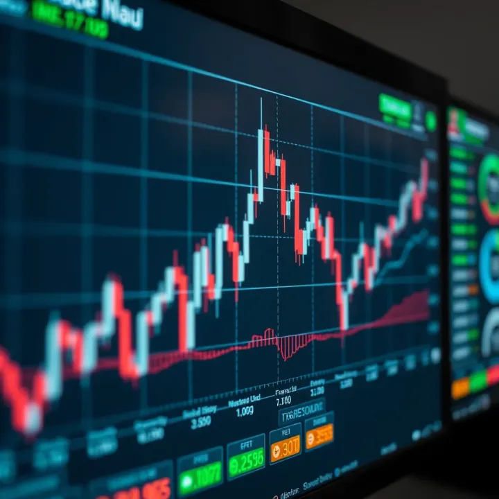 Graph depicting the fluctuation of forex currency indices over time on a digital screen