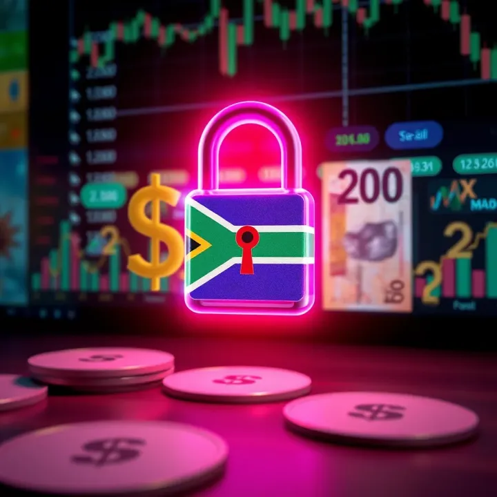 Illustration showing a digital lock protecting South African currency symbols from fraudulent activities