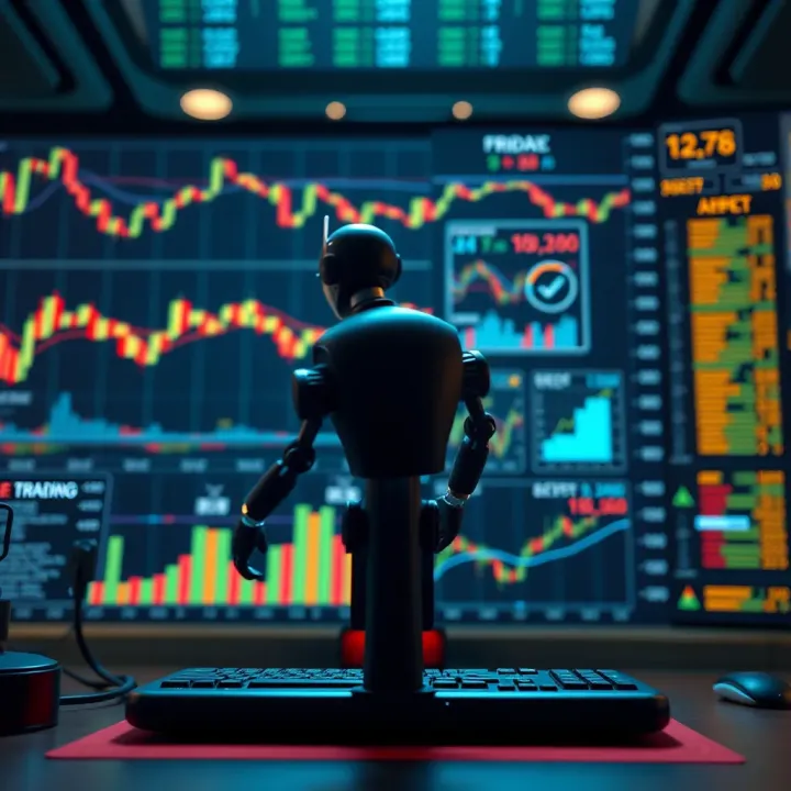 Diagram illustrating the concept of automated trading with digital financial charts and computer algorithms
