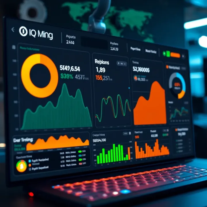 Cloud-based cryptocurrency mining dashboard showing real-time performance metrics and earnings