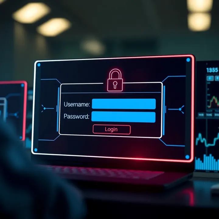 Illustration of a secure digital login interface with username and password fields