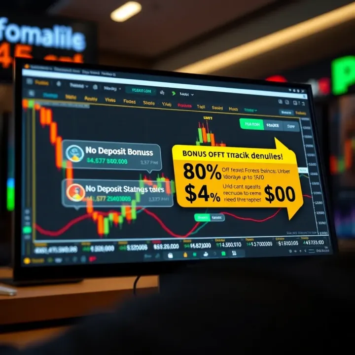 Illustration showing a forex trading platform with highlighted bonus offer details