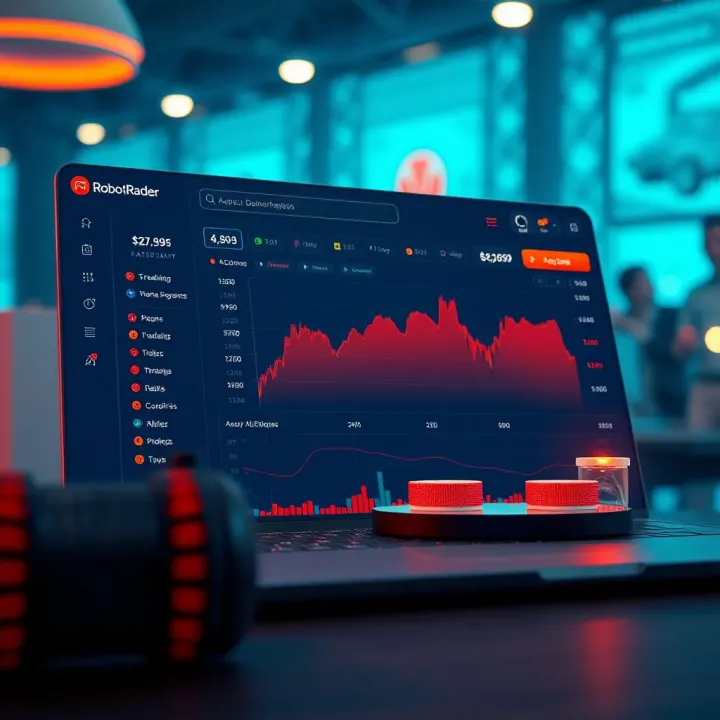 Dashboard interface displaying RobotRader APK automated trading settings and analytics