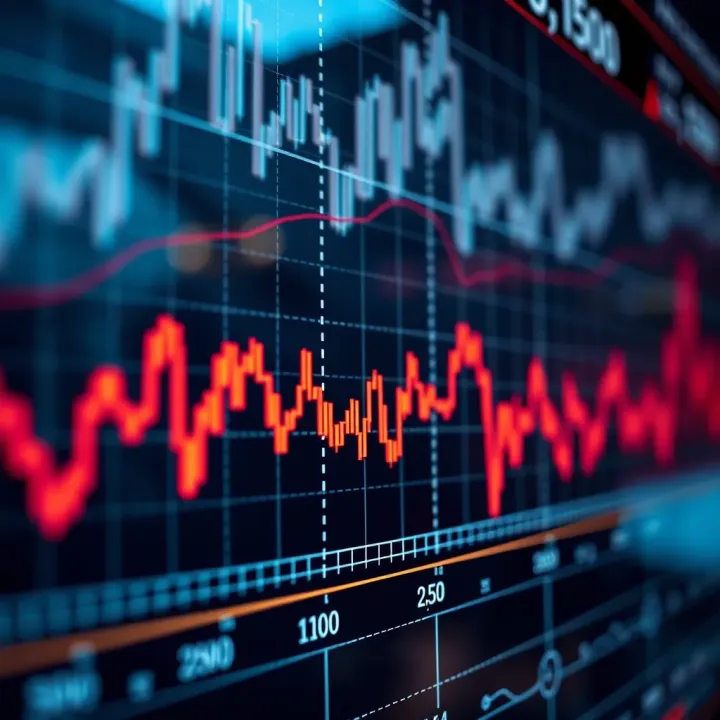 Graph showing the upward and downward trends of a stock market index