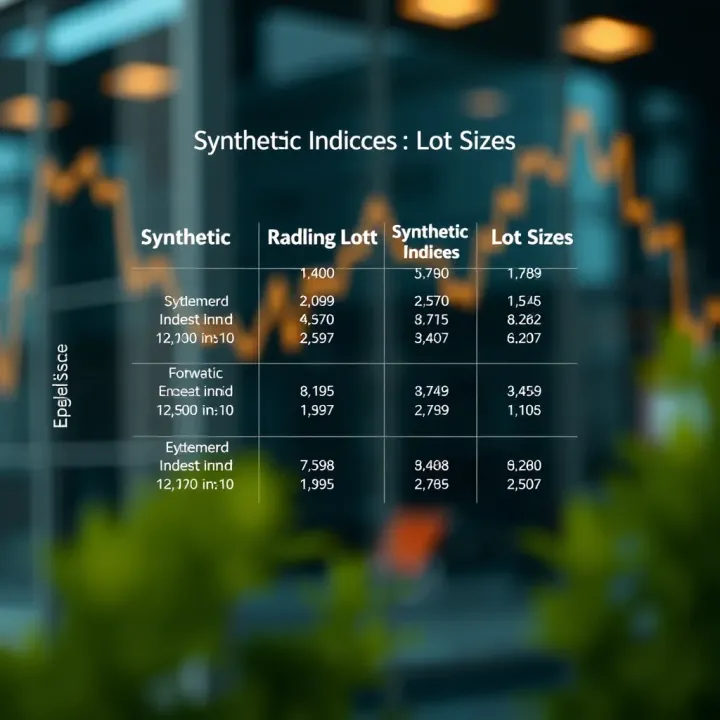 Diagram illustrating various synthetic indices and their respective lot sizes for trading