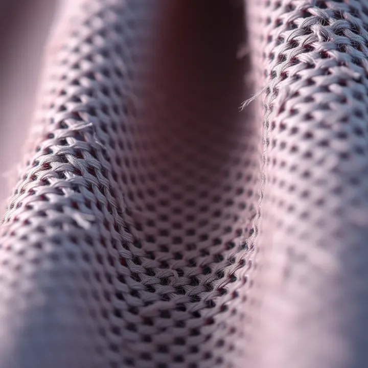 Close-up of synthetic fabric fibers showcasing texture and weave