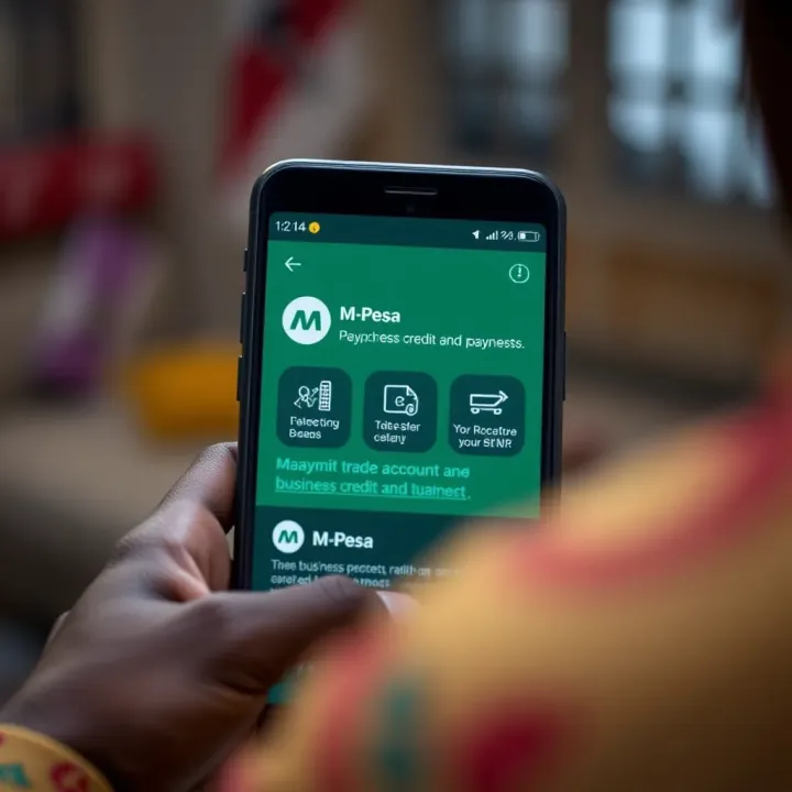 Digital payment interface showing M-Pesa option for business credit and payments