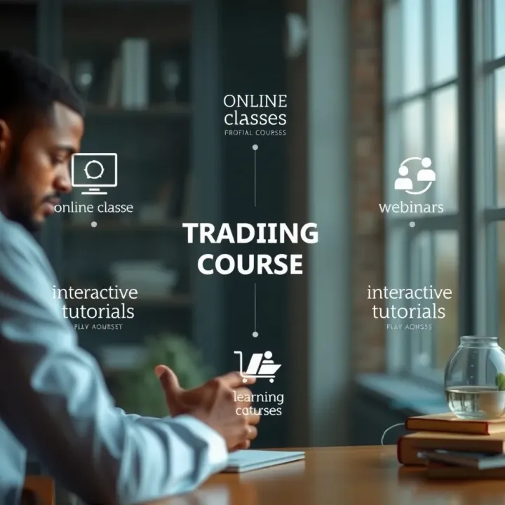 Diagram depicting different learning methods for trading courses such as online classes, webinars, and interactive tutorials