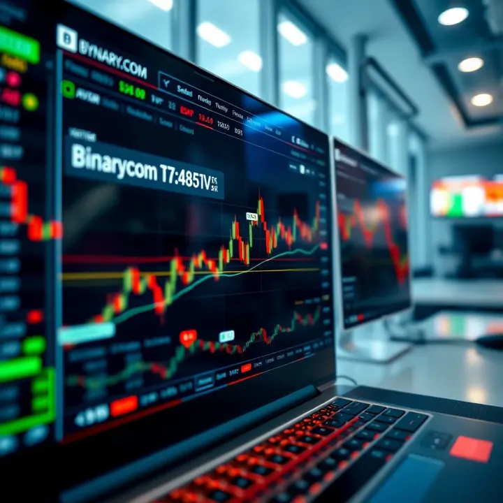Binary.com platform interface showing binary options trading with TradingView indicators applied