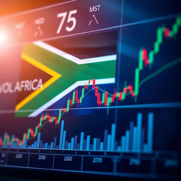 Graph showing volatility patterns of a financial index with South African flag overlay